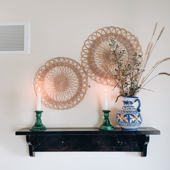 Pair of Glass Green Candlestick Holder - Picture 2 of 6